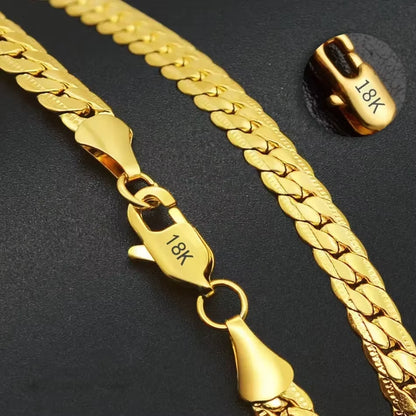 Hot Sale Fine 925 Sterling Silver 5MM 18K Gold Full Sideways Chain Necklace for Woman Men Fashion Wedding Engagement Jewelry