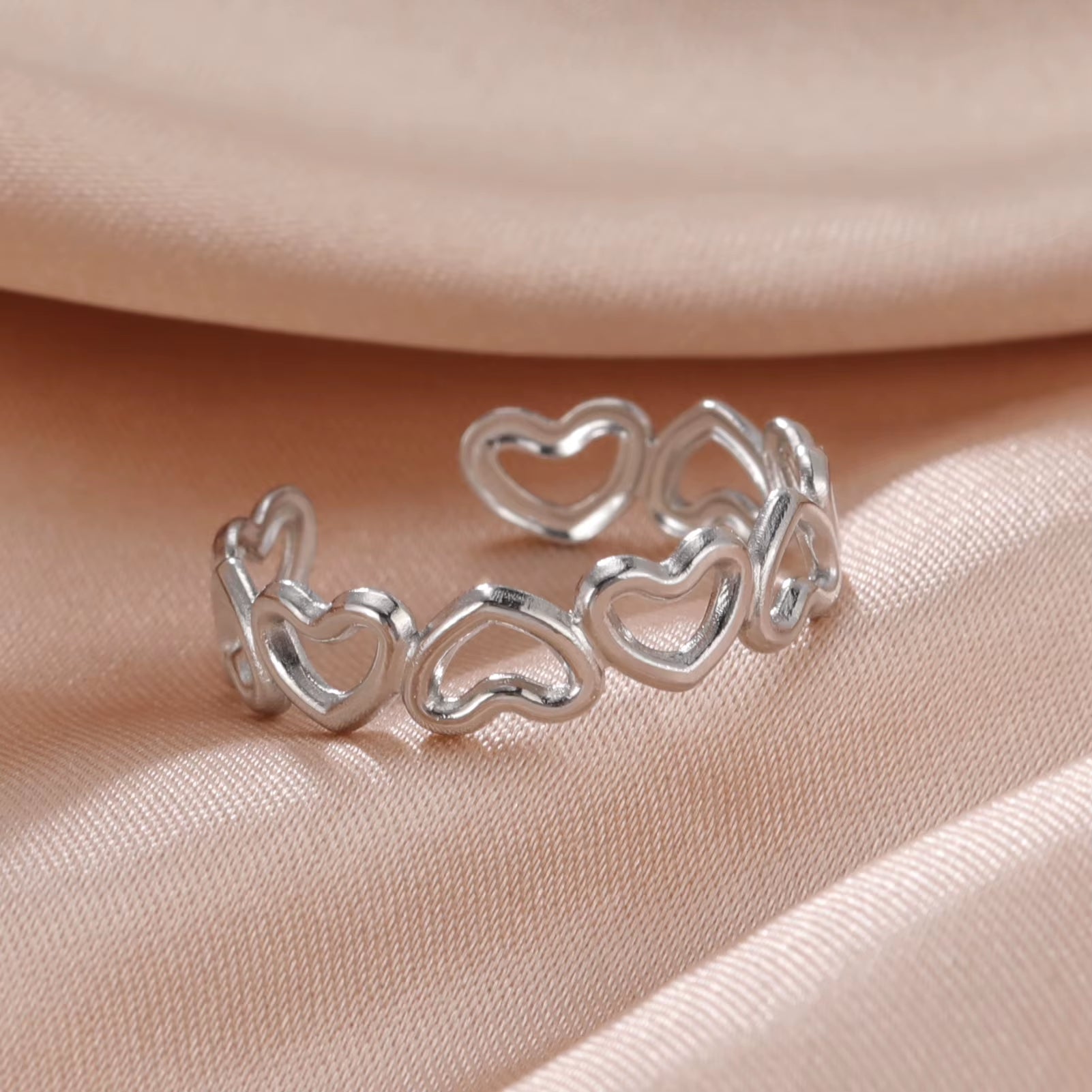 Stainless Steel Women Rings Geometric Heart Aesthetic Adjustable Open Finger Ring Fashion Party Jewelry Gifts Wholesale