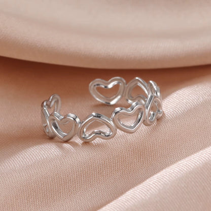 Stainless Steel Women Rings Geometric Heart Aesthetic Adjustable Open Finger Ring Fashion Party Jewelry Gifts Wholesale