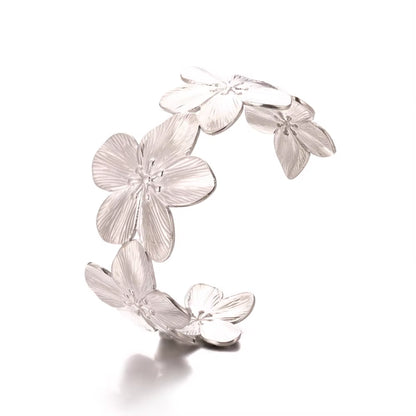 Flower Cuff Bracelet Bangle for Women Gold Color Flora Stainless Steel Bangles Casting Aesthetic Couple Wrist Jewelry Pulseras