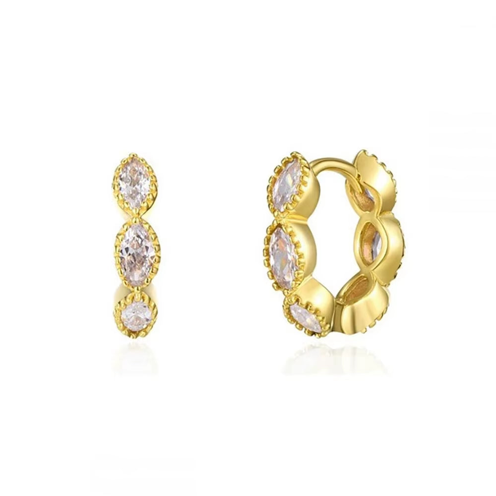 2Pcs Horse Eye Zircon round Circle Piercing Earrings for Women Gold Color Stainless Steel Huggie Hoop Earrings Statement Jewelry