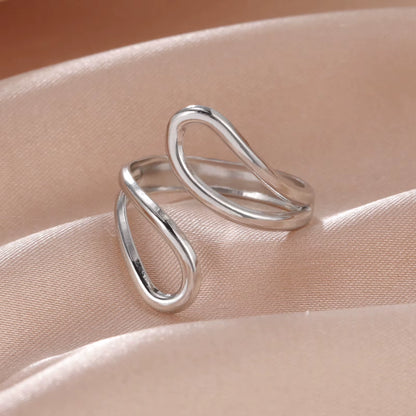 Stainless Steel Women Rings Geometric Heart Aesthetic Adjustable Open Finger Ring Fashion Party Jewelry Gifts Wholesale