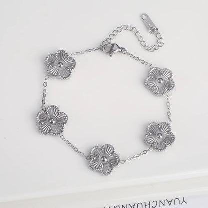 Hot Sale Stainless Steel Laser Five Leaf Flower Petal Adjustable Clover Bracelet Classic for Woman Girl Brand Jewelry Party Gift