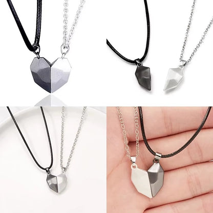 Good Simple Quality Couple Pendant Necklace Electrocardiogram,Magnetic Heart,Pendant Splicing Necklace Valentine'S Day Gifts
