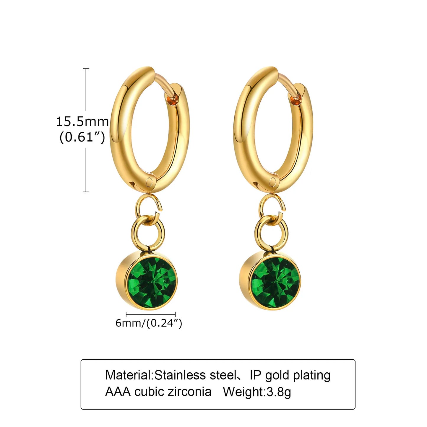 Retro Green Zircon Pendant Necklace for Women, Crystal Stone Chain Stainless Steel Gold Plated Luxury Birthday Gifts