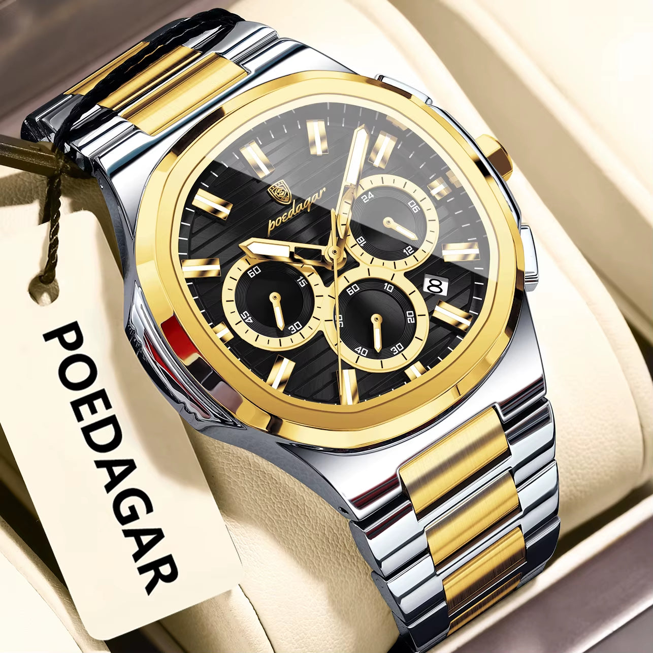 Business Man Wristwatch Date Chronograph Waterproof Luminous Luxury Men Watch Stainless Steel Quartz Men'S Watches Male