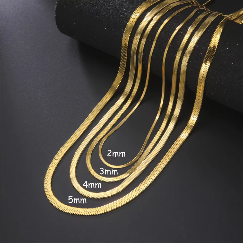 Stainless Steel Snake Chain Necklace for Women Men Gold Color Herringbone Choker Neck Chains 2025 Trend Jewelry Gift Hot