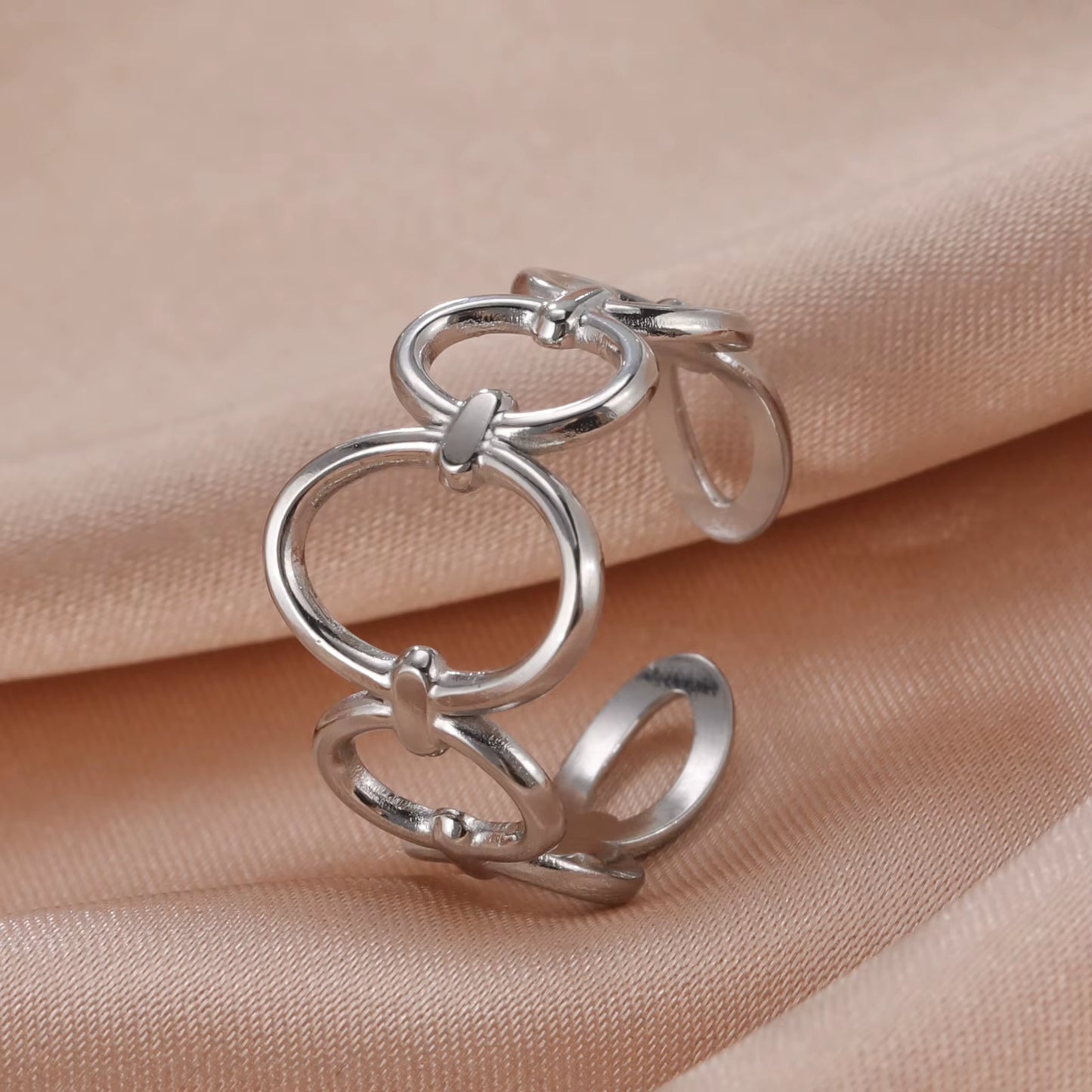 Stainless Steel Women Rings Geometric Heart Aesthetic Adjustable Open Finger Ring Fashion Party Jewelry Gifts Wholesale