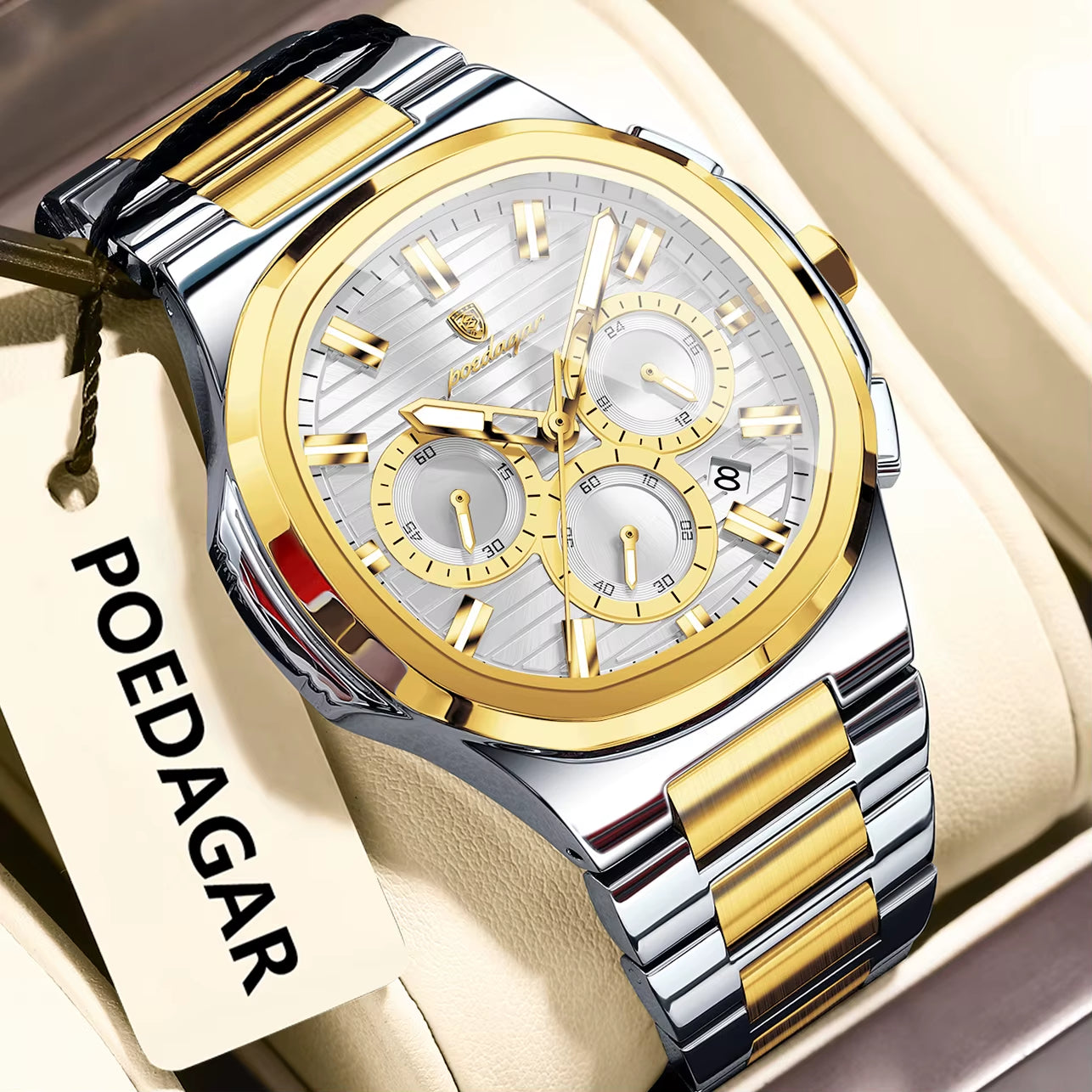Business Man Wristwatch Date Chronograph Waterproof Luminous Luxury Men Watch Stainless Steel Quartz Men'S Watches Male
