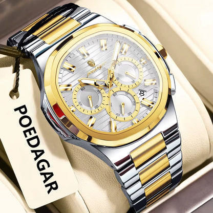 Business Man Wristwatch Date Chronograph Waterproof Luminous Luxury Men Watch Stainless Steel Quartz Men'S Watches Male