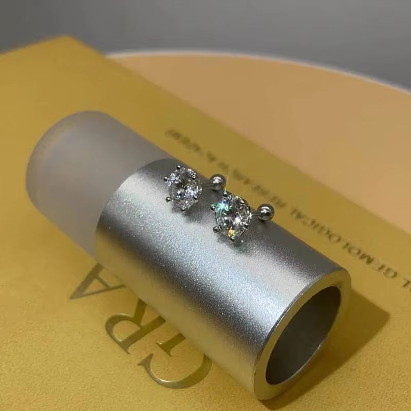 TY 0.3-2CT Moissanite Earrings 925 Sterling Silver round Cut Stud Earrings Piercing Earrings for Men and Women Fine Jewelry