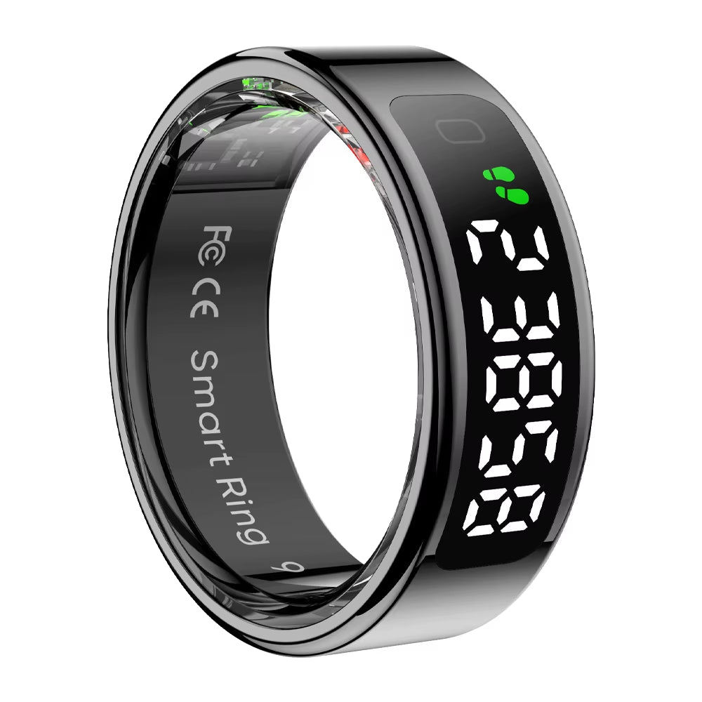R12 Smart Ring with Display Screen and Touch, Wireless Charging, Health Manager, 5 ATM Waterproof for Men Women