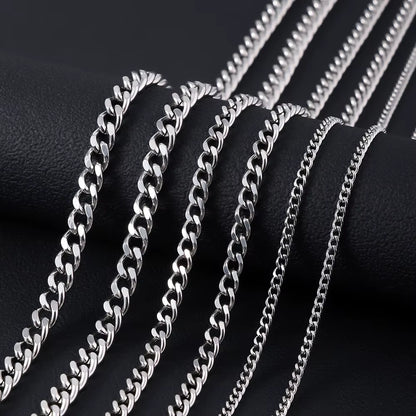 Basic Punk Stainless Steel 3,5,7Mm Curb Cuban Necklaces for Men Women Black Gold Color Link Chain Chokers Solid Metal Jewelry