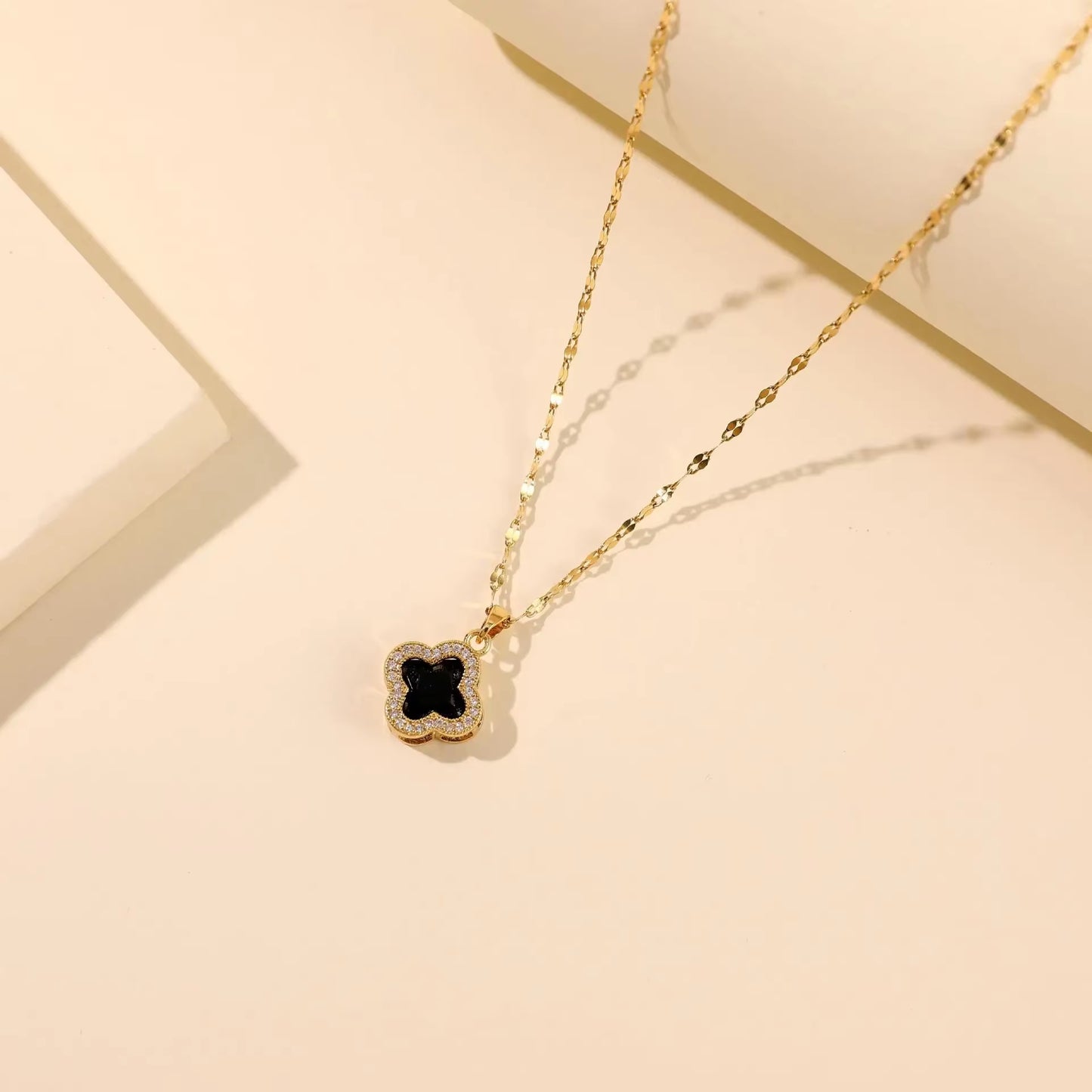 Fashionable Titanium Steel Necklace for Women with Embedded Diamonds Four Leaf Clover Cold Style Choker Pendant Accessories