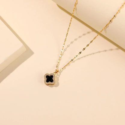 Fashionable Titanium Steel Necklace for Women with Embedded Diamonds Four Leaf Clover Cold Style Choker Pendant Accessories