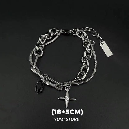 Retro Flame Cross Bracelet for Men Woman Hip Hop Titanium Steel Splice Chain Charm Unisex Jewelry Cool Kpop Luxury Accessories
