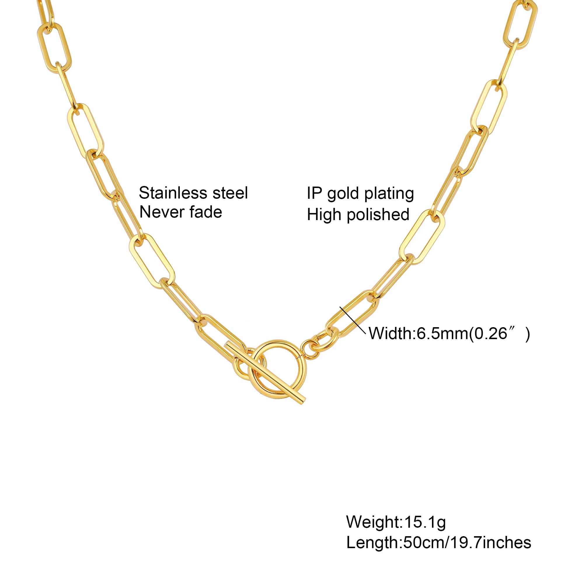 Chunky Gold Plated Link Necklace for Women, Stainless Steel Oval Thick Chain Choker Minimalist Jewelry