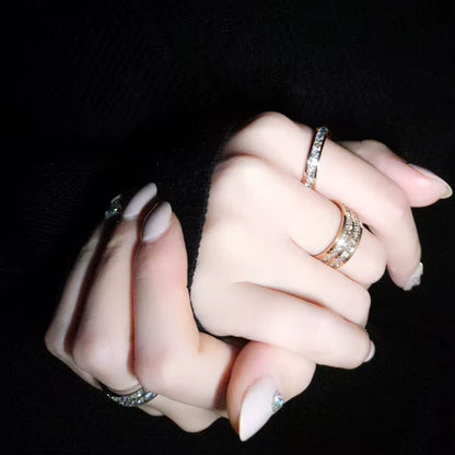 Luxury Rose Gold Color Double Row Square Zircon Stainless Steel Ring for Women Romantic Engageme Wedding Party Jewelry Female