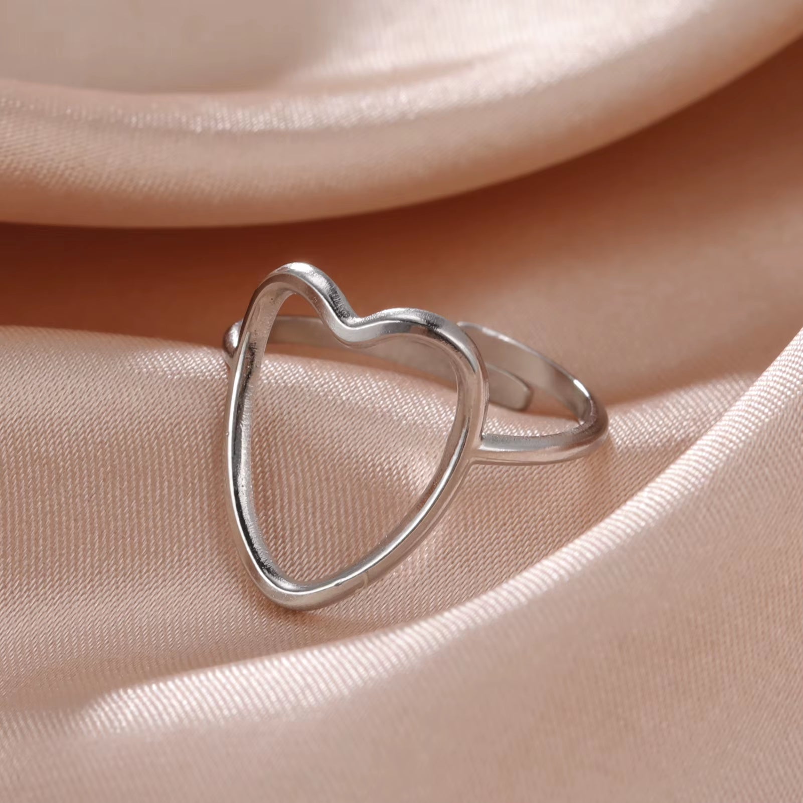 Stainless Steel Women Rings Geometric Heart Aesthetic Adjustable Open Finger Ring Fashion Party Jewelry Gifts Wholesale