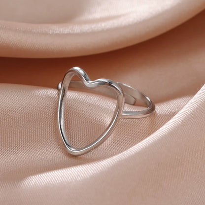Stainless Steel Women Rings Geometric Heart Aesthetic Adjustable Open Finger Ring Fashion Party Jewelry Gifts Wholesale