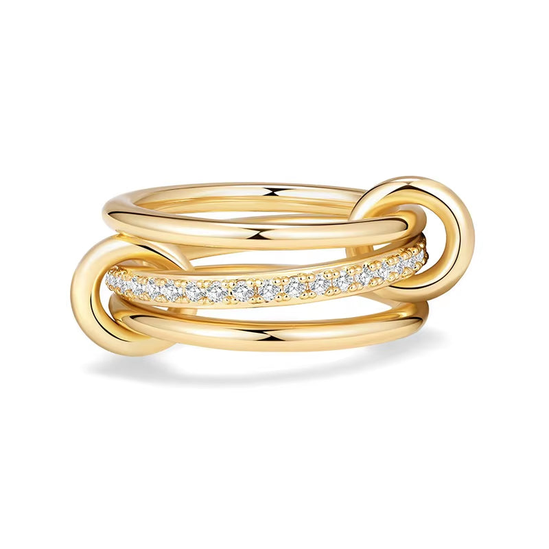 Stainless Steel Gold-Plated Zircon Three-Layer Stacked round Ring for Women Non Tarnish Interlocked Rings Set Trend Jewelry Gift