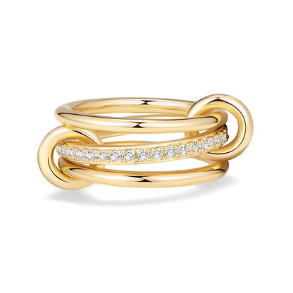 Stainless Steel Gold-Plated Zircon Three-Layer Stacked round Ring for Women Non Tarnish Interlocked Rings Set Trend Jewelry Gift