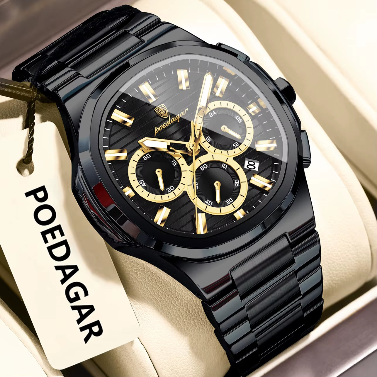 Business Man Wristwatch Date Chronograph Waterproof Luminous Luxury Men Watch Stainless Steel Quartz Men'S Watches Male