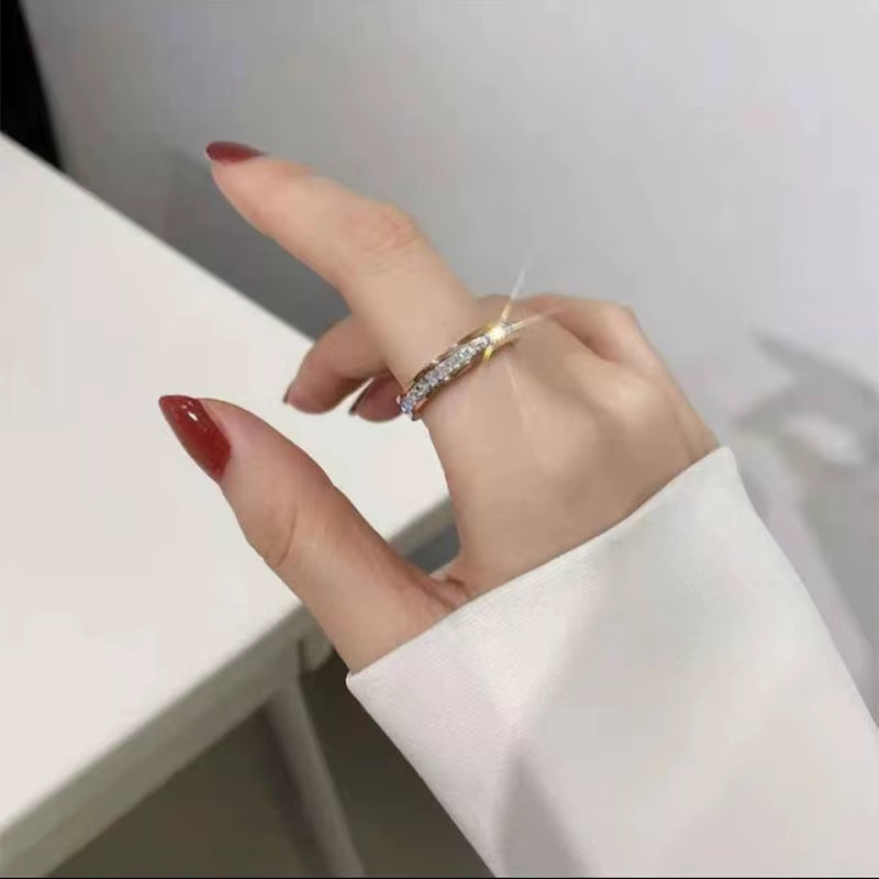 Luxury Rose Gold Color Double Row Square Zircon Stainless Steel Ring for Women Romantic Engageme Wedding Party Jewelry Female