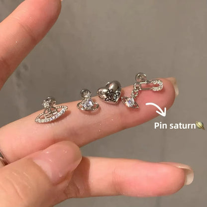 Unique Saturn Stud Earrings Set Pin Planet Super Shiny Women'S Fashion Jewelry Accessories Elegant Cool Ear Decorations