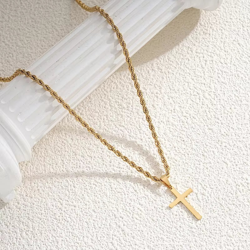 New Stainless Steel Cross Pendant Necklace for Men Women Minimalist Gold Color Jewelry Male Female Necklaces Chokers Gifts 2025