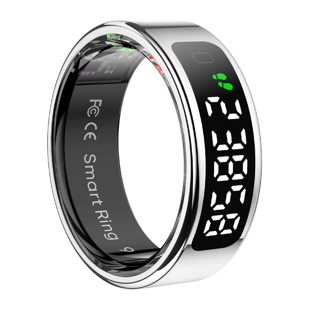 R12 Smart Ring with Display Screen and Touch, Wireless Charging, Health Manager, 5 ATM Waterproof for Men Women