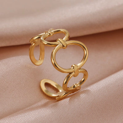 Stainless Steel Women Rings Geometric Heart Aesthetic Adjustable Open Finger Ring Fashion Party Jewelry Gifts Wholesale