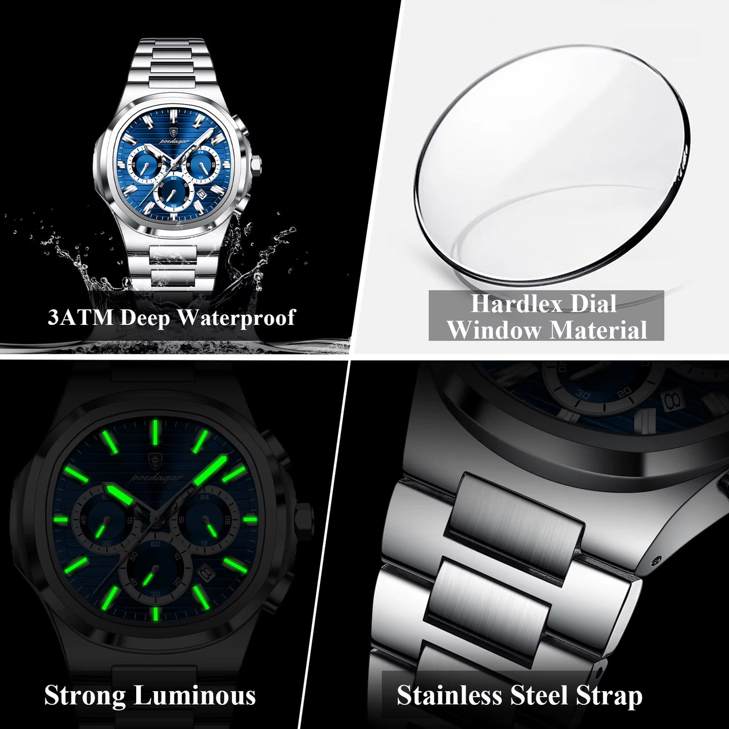Business Man Wristwatch Date Chronograph Waterproof Luminous Luxury Men Watch Stainless Steel Quartz Men'S Watches Male