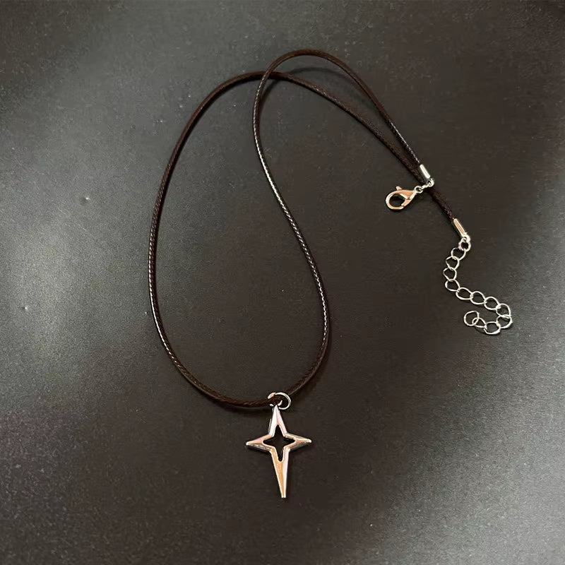 Vintage Leather Brown Stone Pendant Necklace Stacking Choker Temperament Clavicle Chain for Women Girl Autumn Winter Necklace