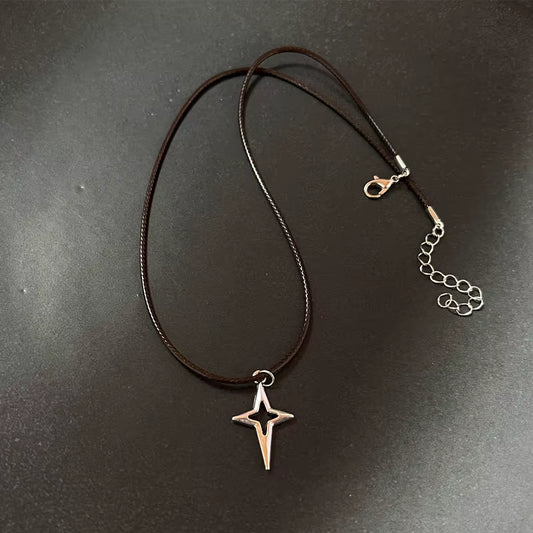 Vintage Leather Brown Stone Pendant Necklace Stacking Choker Temperament Clavicle Chain for Women Girl Autumn Winter Necklace