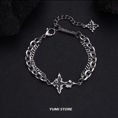 Retro Flame Cross Bracelet for Men Woman Hip Hop Titanium Steel Splice Chain Charm Unisex Jewelry Cool Kpop Luxury Accessories