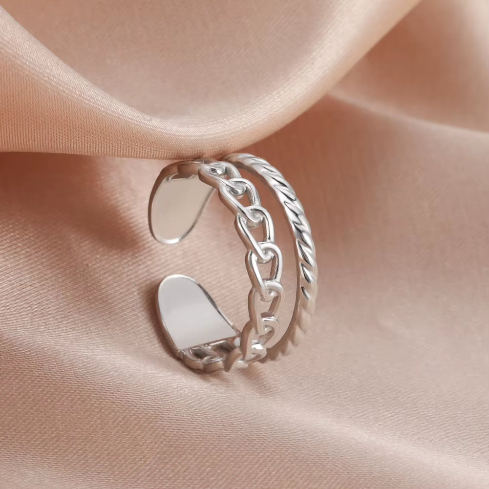 Stainless Steel Women Rings Geometric Heart Aesthetic Adjustable Open Finger Ring Fashion Party Jewelry Gifts Wholesale
