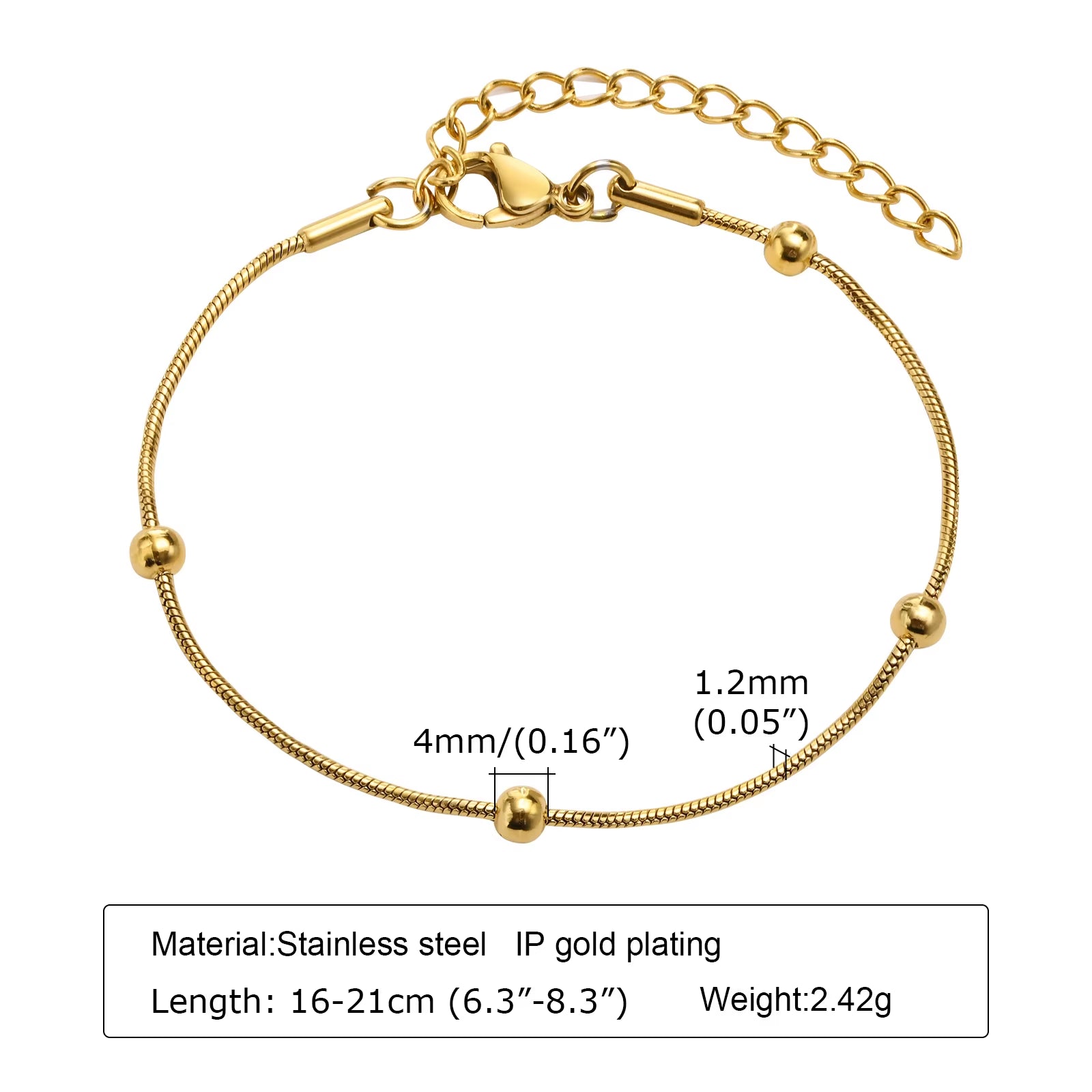 Non Tarnish Stainless Steel Bracelet Stackable for Women, Thin Herribone Chain Bracelet Waterproof Gold Plated Jewelry