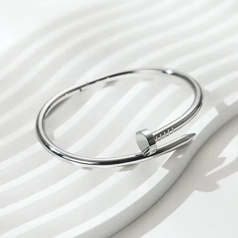 Stainless Streel Gold Silver Solid Metalic Bangle Cuff New Design Nail Fashion Women Teenager Girls Bracelet Jewelry Wristband