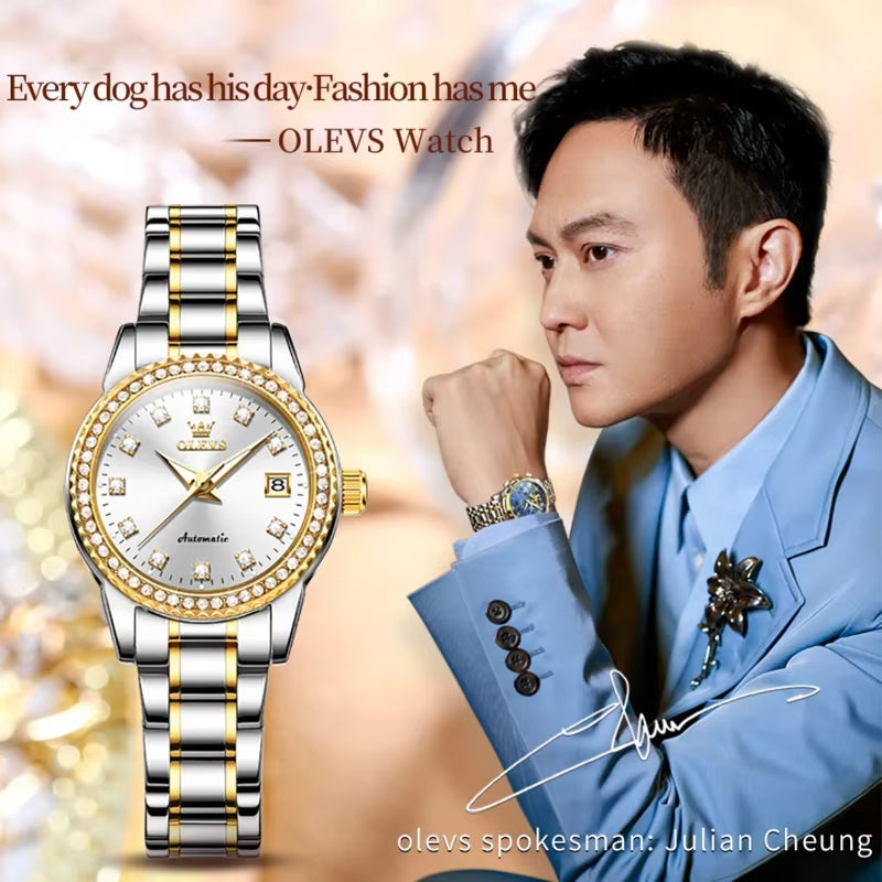 7003 Mechanical Fashion Watch Stainless Steel Watchband Round-Dial Wristwatch Calendar Luminous Woman Watch Automatic