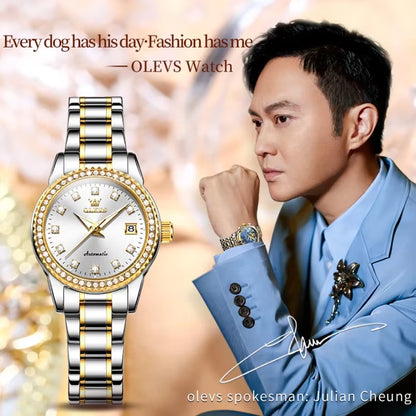 7003 Mechanical Fashion Watch Stainless Steel Watchband Round-Dial Wristwatch Calendar Luminous Woman Watch Automatic