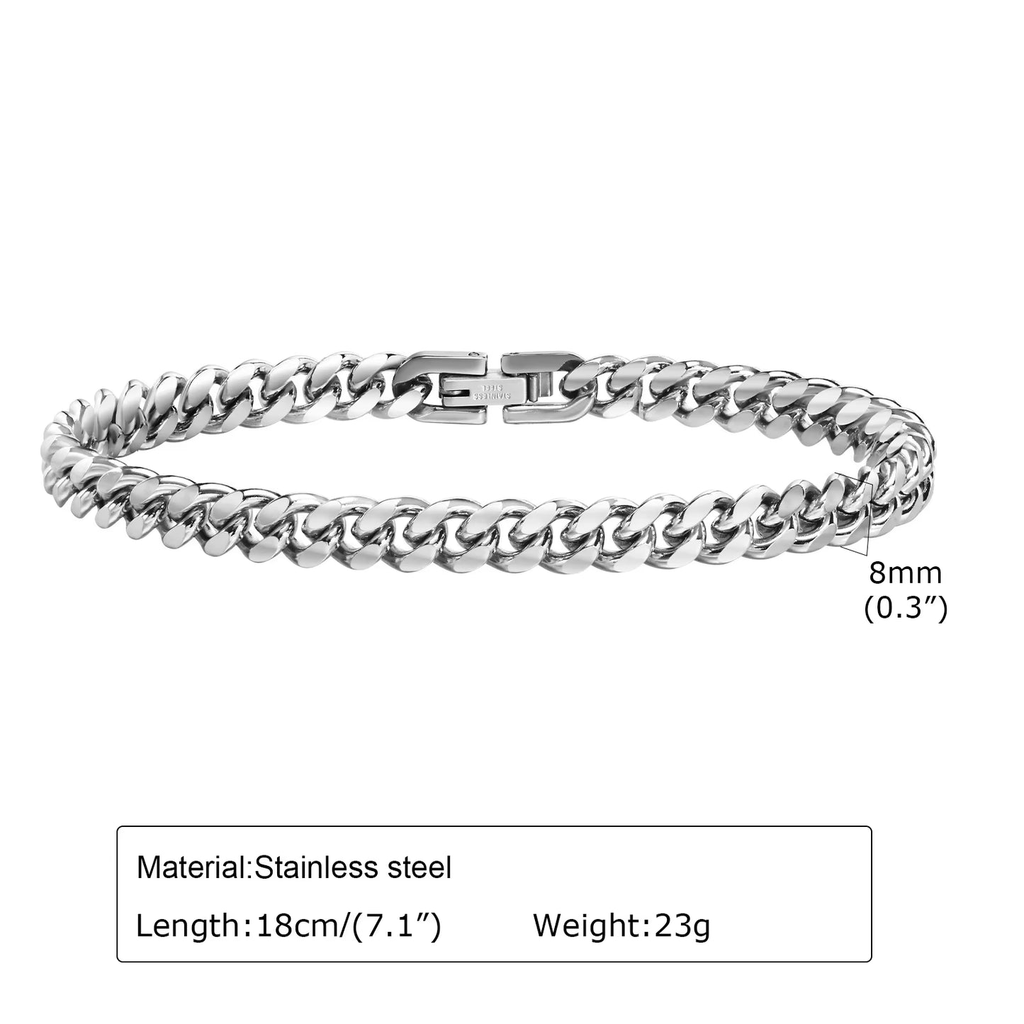 6/8/10/12Mm Cuban Chain Bracelets for Men Women, Solid Stainless Steel Curb Link Chain Wristband Jewelry