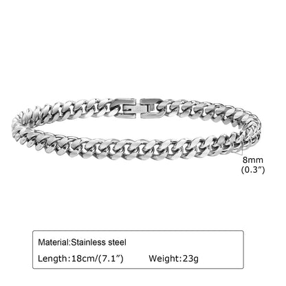 6/8/10/12Mm Cuban Chain Bracelets for Men Women, Solid Stainless Steel Curb Link Chain Wristband Jewelry