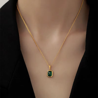 French Retro Green Crystal Pendant Necklace Simple Gold Color Chain Necklace for Women Trendy Accessories Mother Gift Accessorie