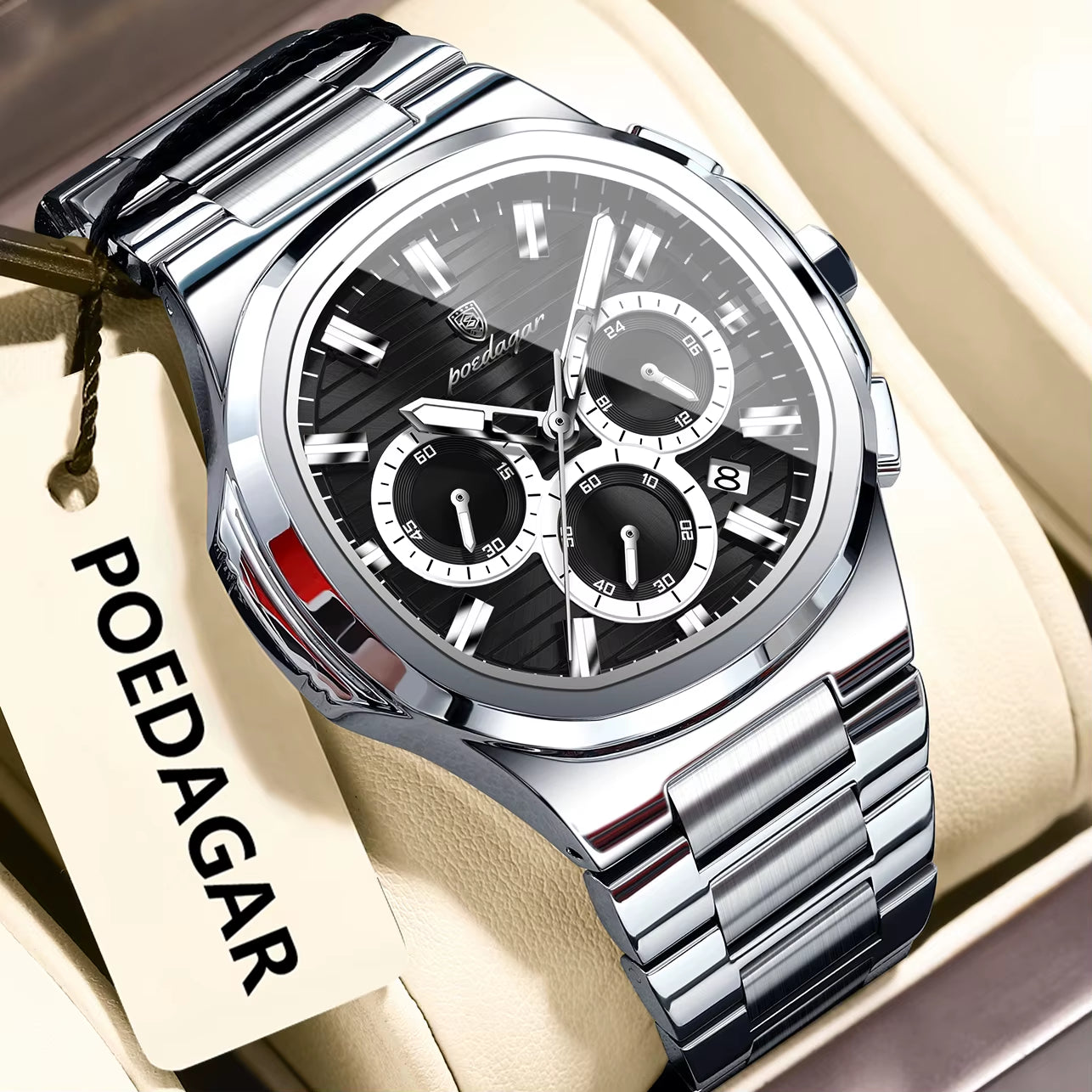 Business Man Wristwatch Date Chronograph Waterproof Luminous Luxury Men Watch Stainless Steel Quartz Men'S Watches Male