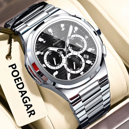 Business Man Wristwatch Date Chronograph Waterproof Luminous Luxury Men Watch Stainless Steel Quartz Men'S Watches Male