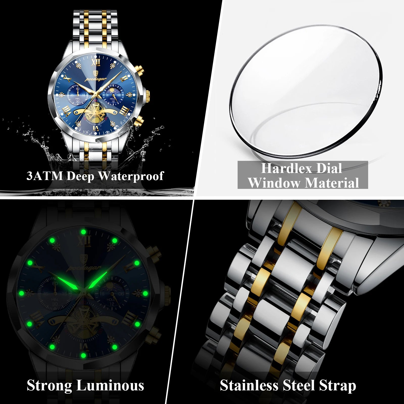 Luxury Men Watch Top Original Waterproof Luminous Chronograph Man Wristwatch Stainless Steel Quartz Men'S Watches Reloj