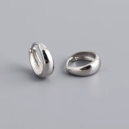 925 Sterling Silver Simple Wide Huggies Gothic Hoop Earrings for Women European Unisex Piercing Rock Jewelry Ear Buckles