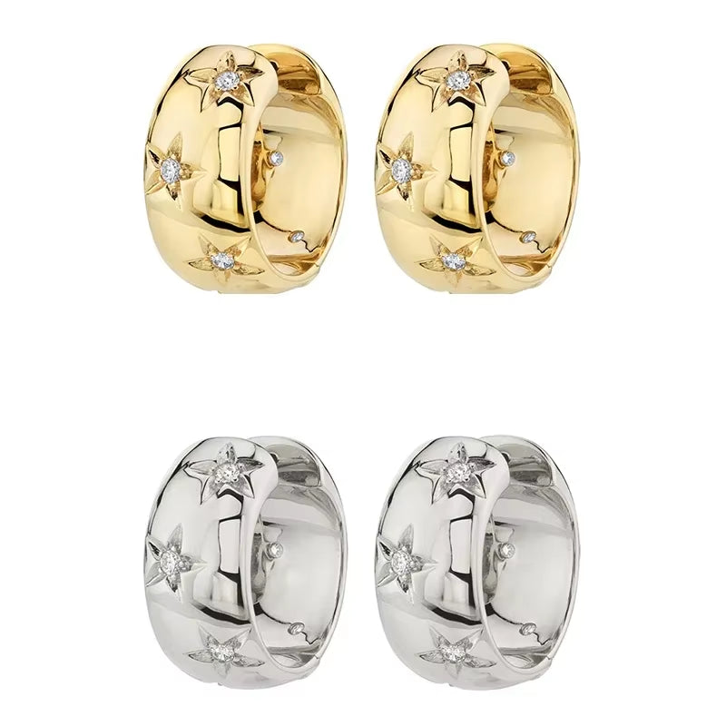 Gold Color Big Hoop Earrings for Women Fine Zircon Star round Circle Piercing Earrings Fashion Party Jewelry Accessories