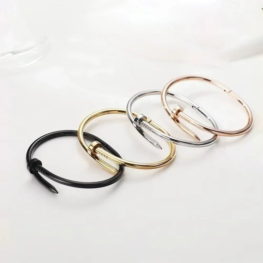 Stainless Streel Gold Silver Solid Metalic Bangle Cuff New Design Nail Fashion Women Teenager Girls Bracelet Jewelry Wristband